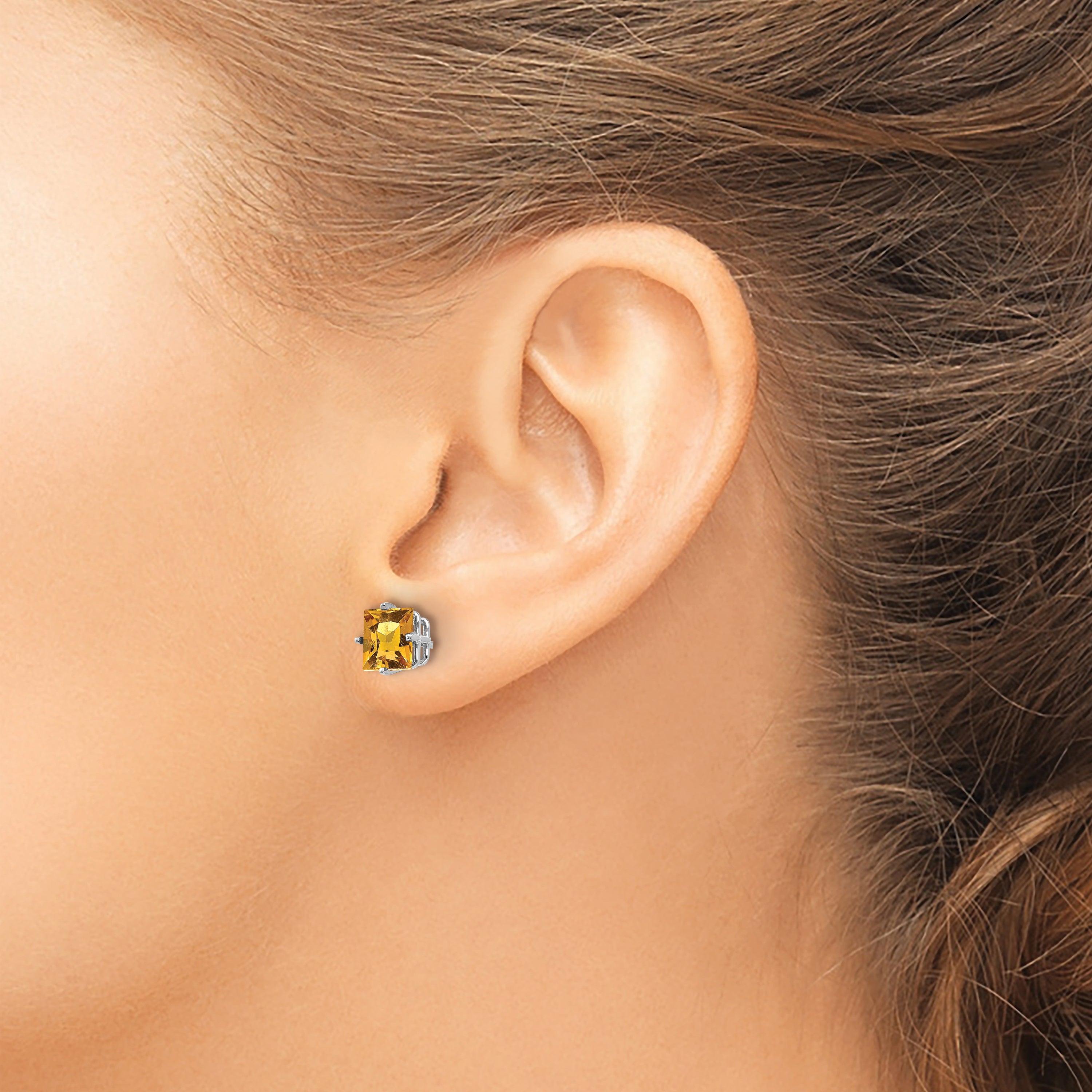 14k White Gold 6mm PrinceSterling Silver Cut Citrine Earrings