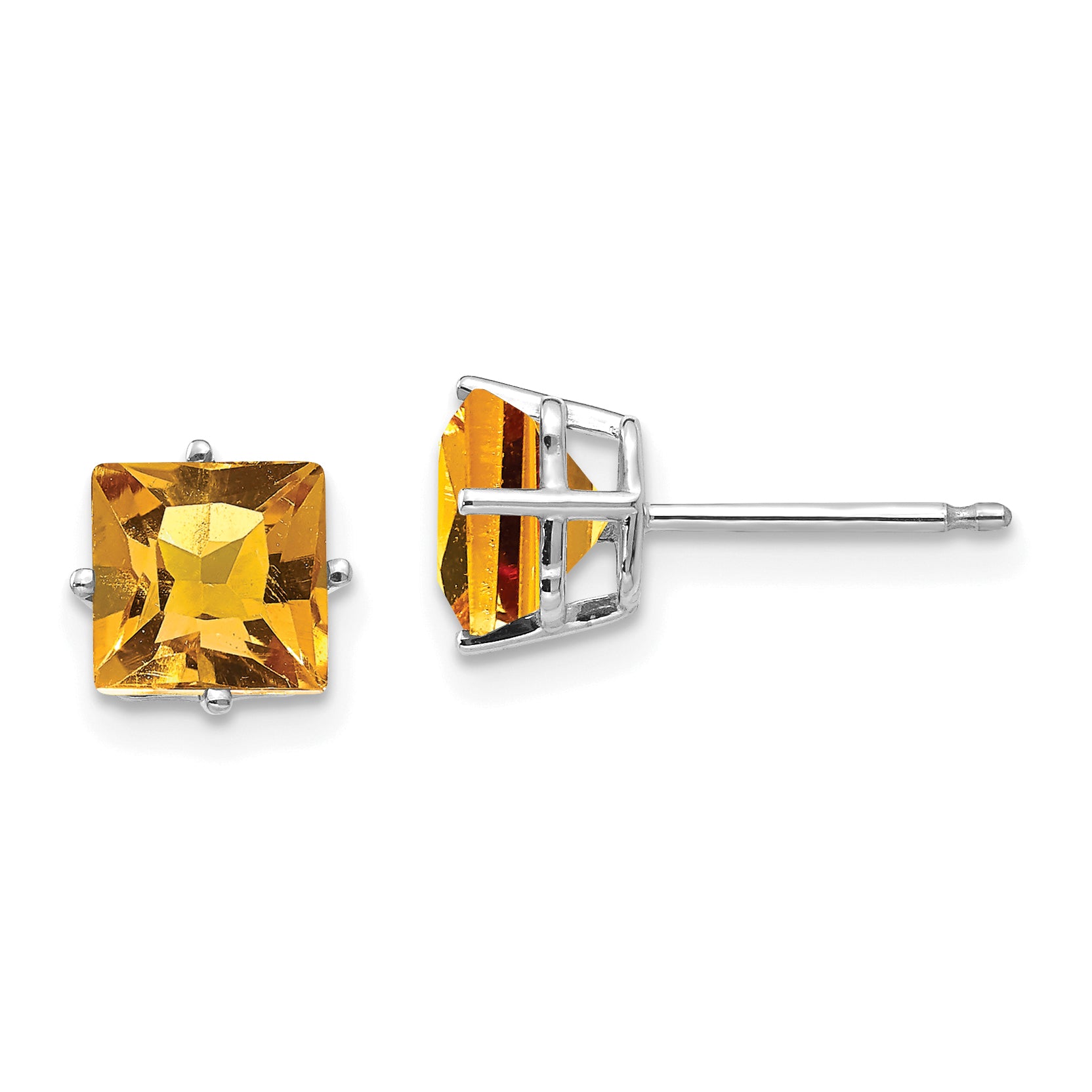 14k White Gold 6mm Princess Cut Citrine Earrings Main image