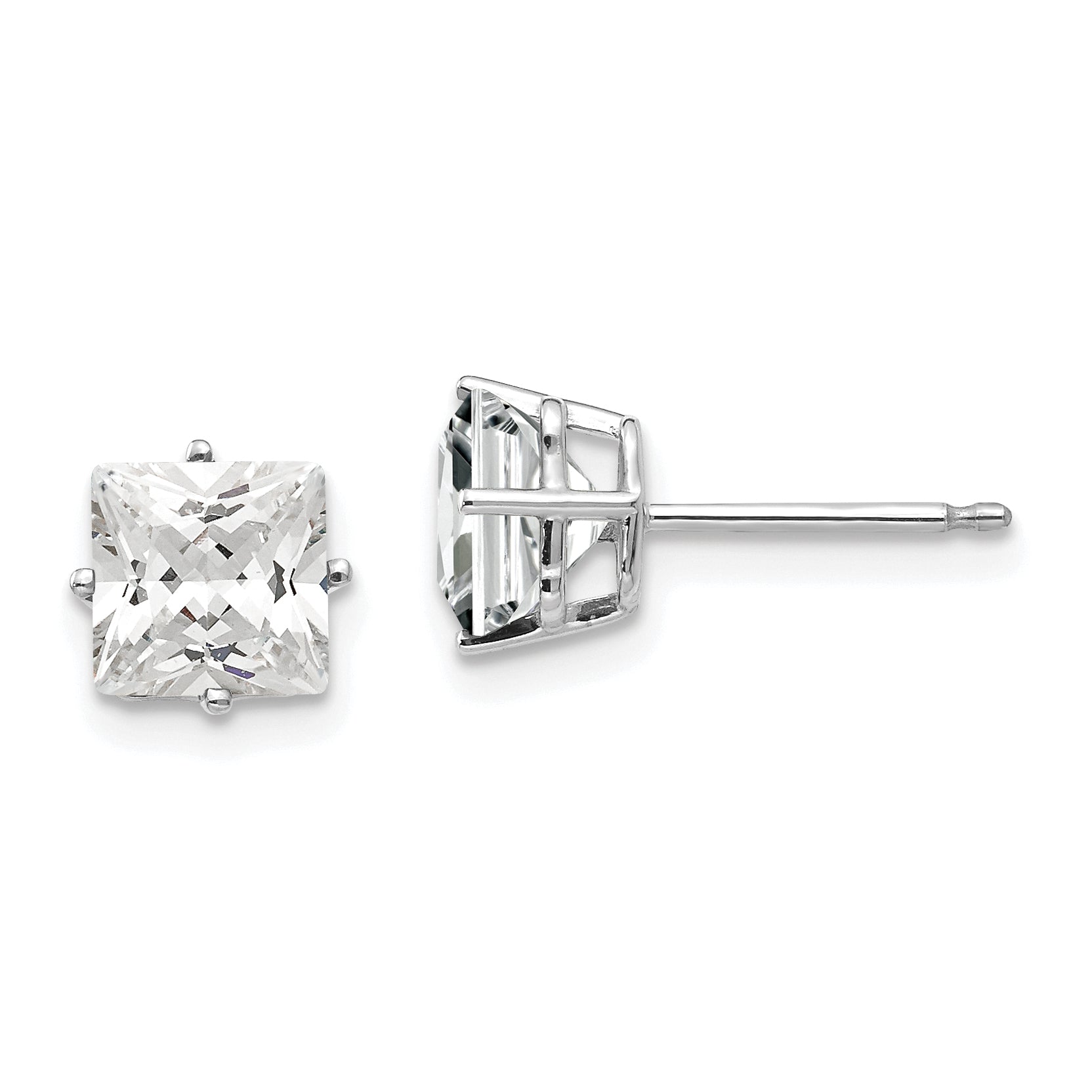 14k White Gold 6mm Princess Cut Cubic Zirconia Earrings Main image