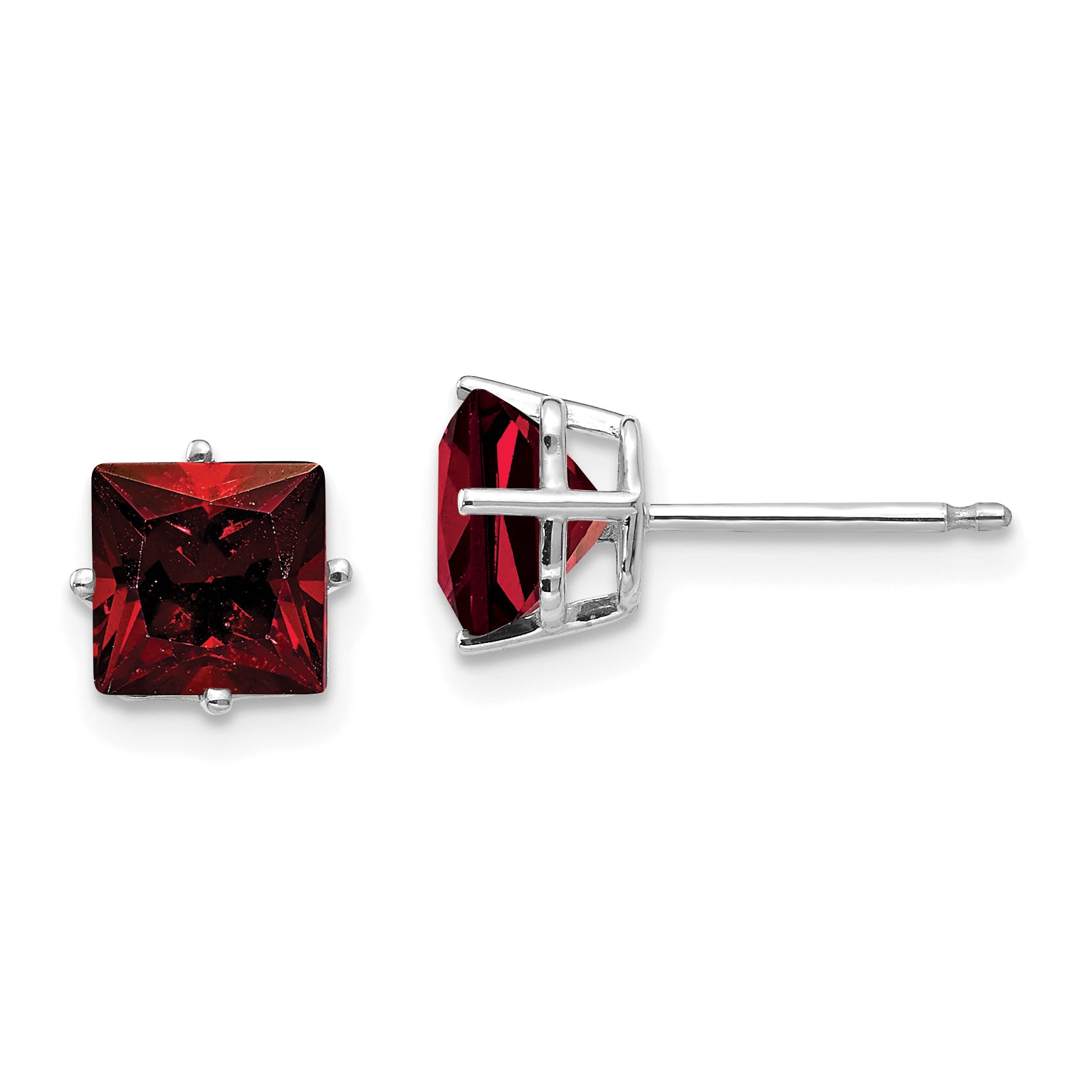 14k White Gold 6mm Princess Cut Garnet Earrings Main image