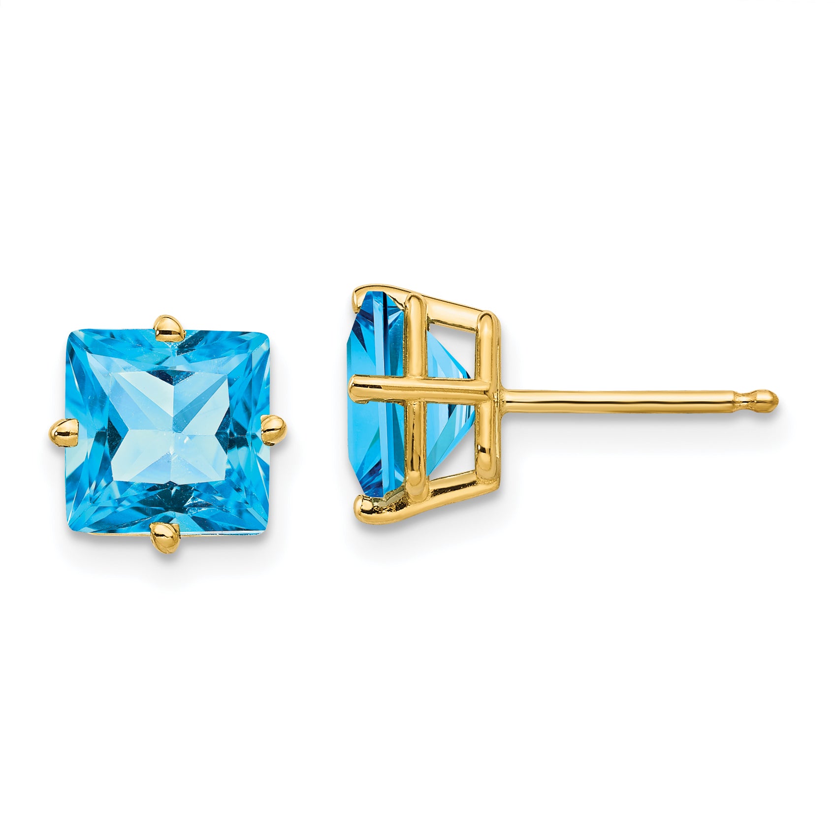 14k 7mm Princess Cut Blue Topaz Earrings Main image