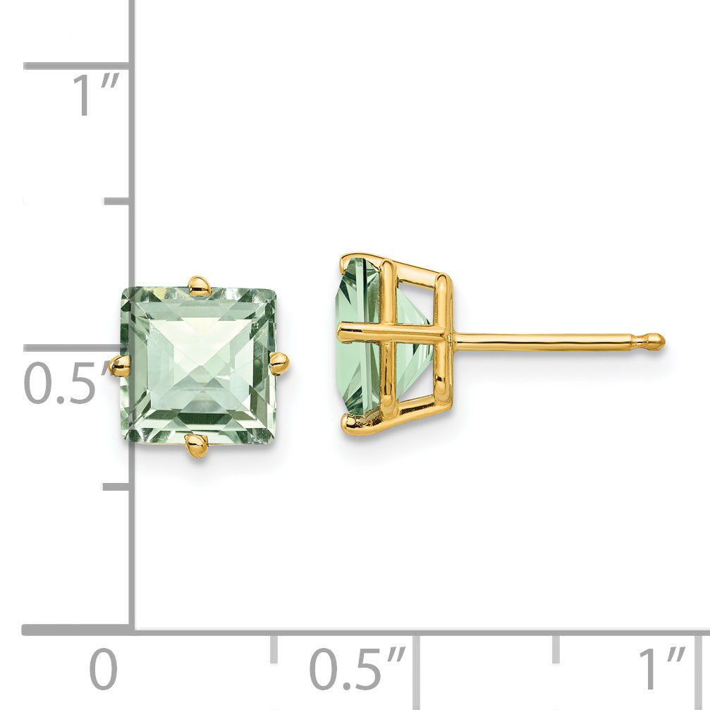 14k 7mm Square Checker-Cut Green Quartz Earrings Secondary image