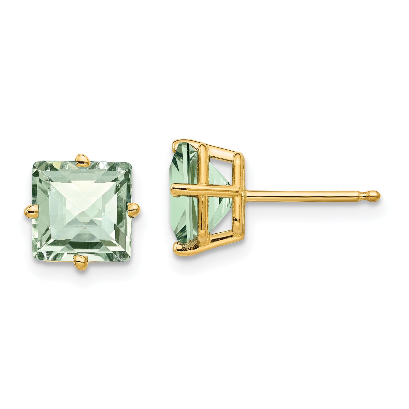 14k 7mm Square Checker-Cut Green Quartz Earrings Main image