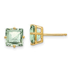 14k 7mm Square Checker-Cut Green Quartz Earrings