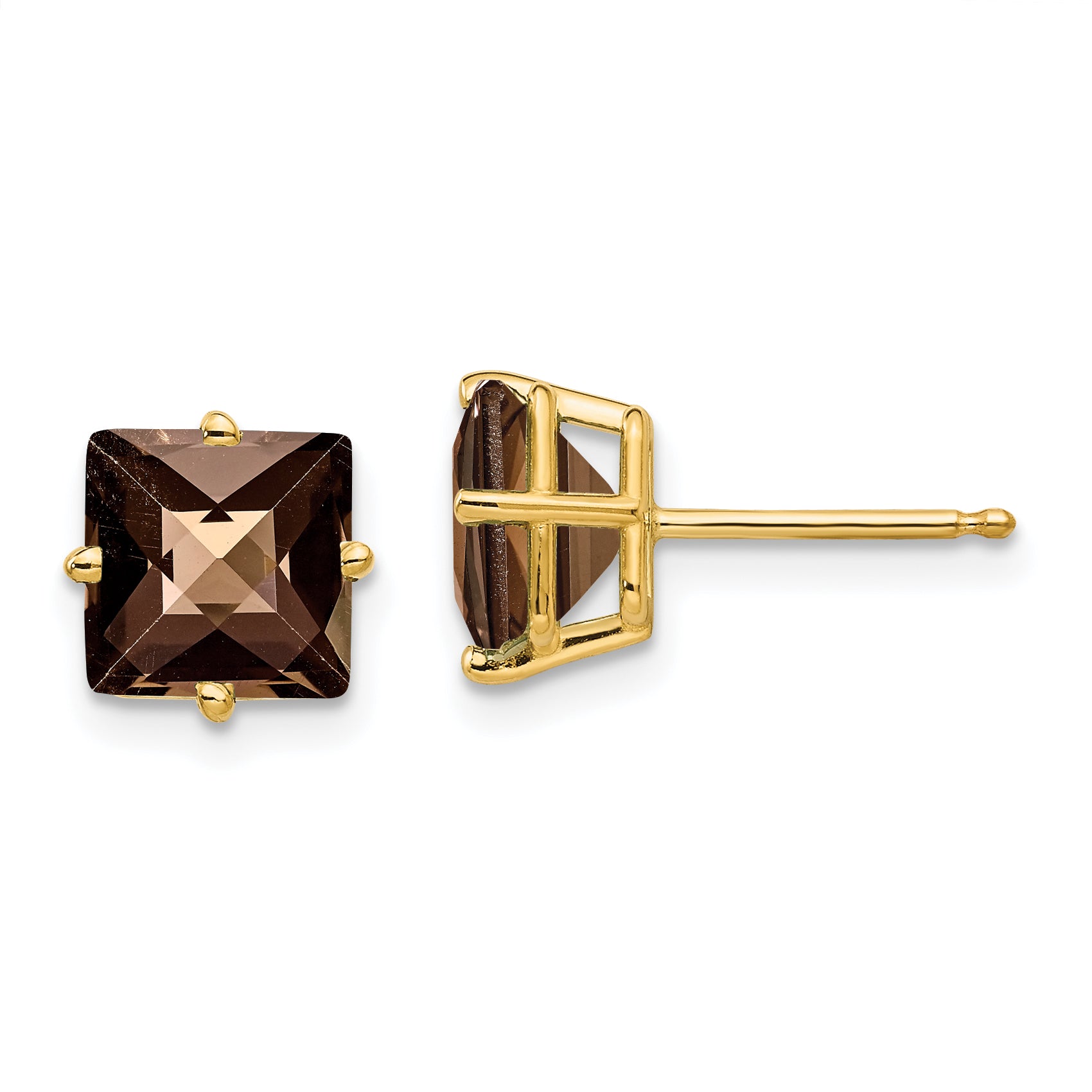 14k 7mm Square Checker-Cut Smoky Quartz Earrings Main image