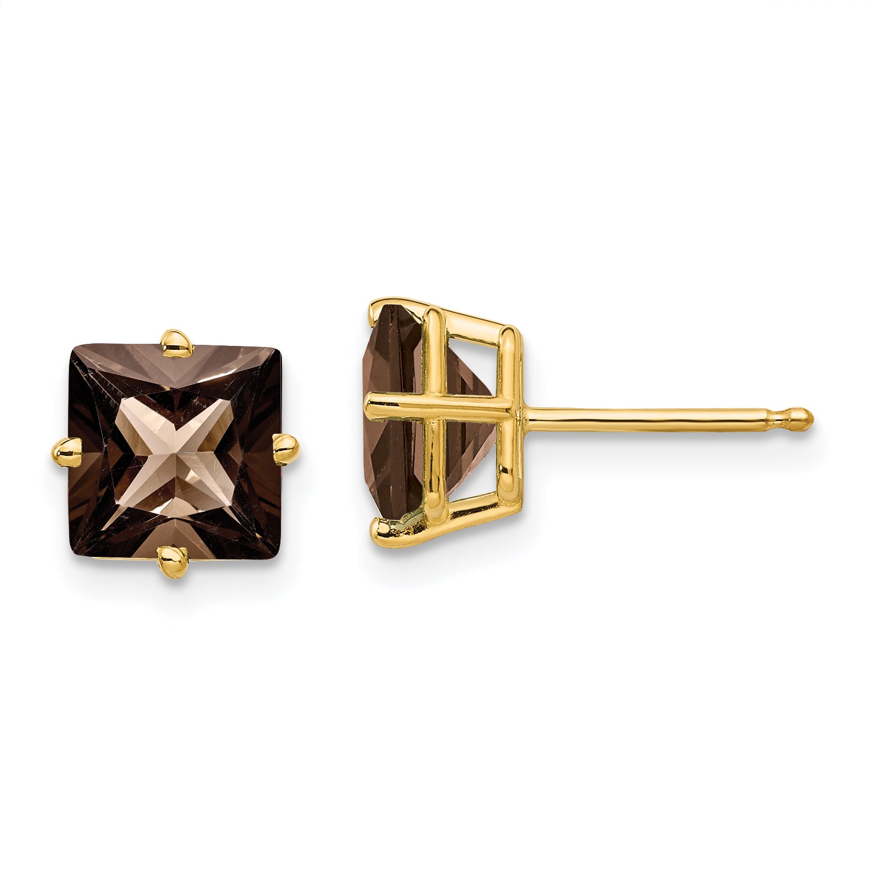 14k 7mm Square Smoky Quartz Earrings Main image