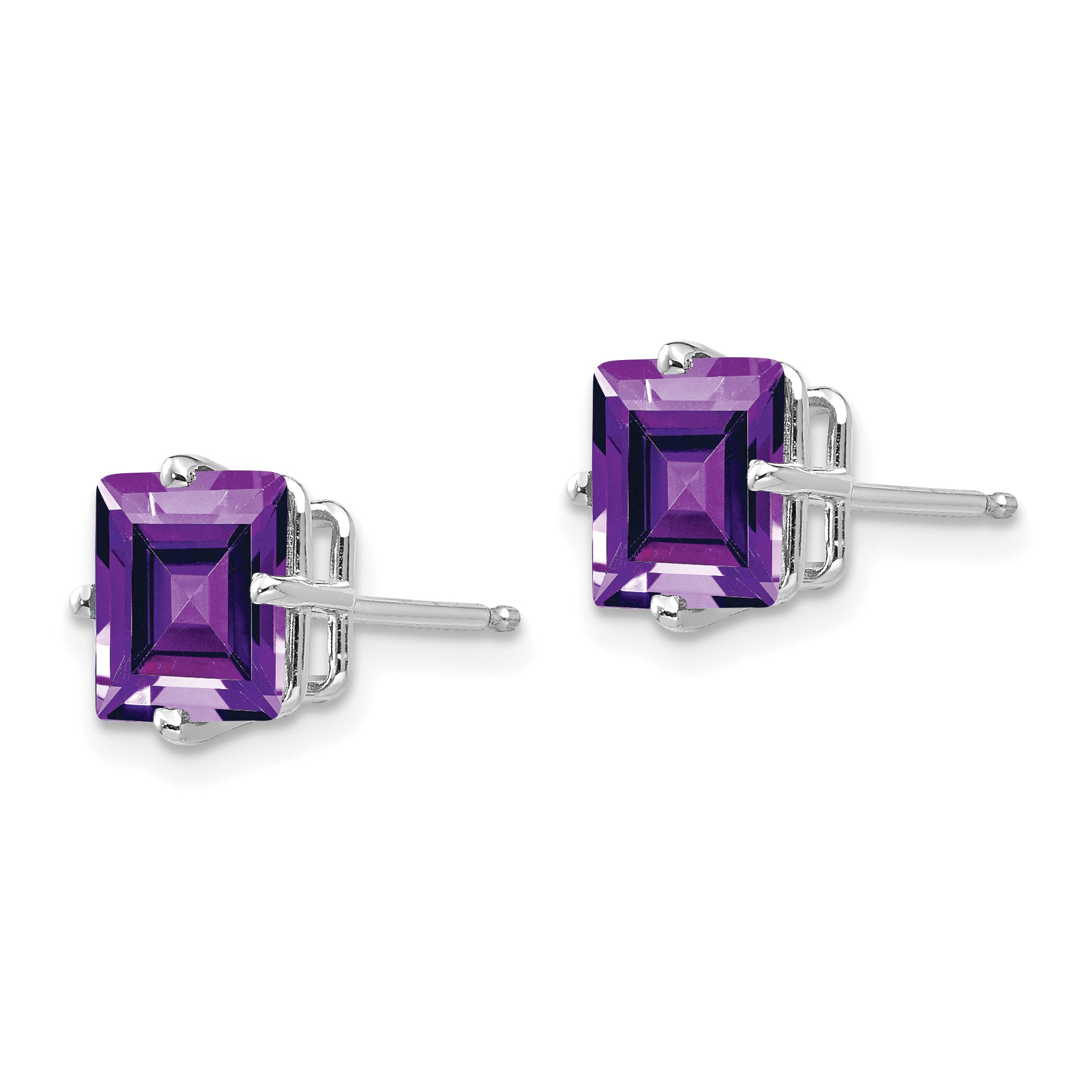 14k White Gold 7mm PrinceSterling Silver Cut Amethyst Earrings