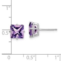 14k White Gold 7mm PrinceSterling Silver Cut Amethyst Earrings