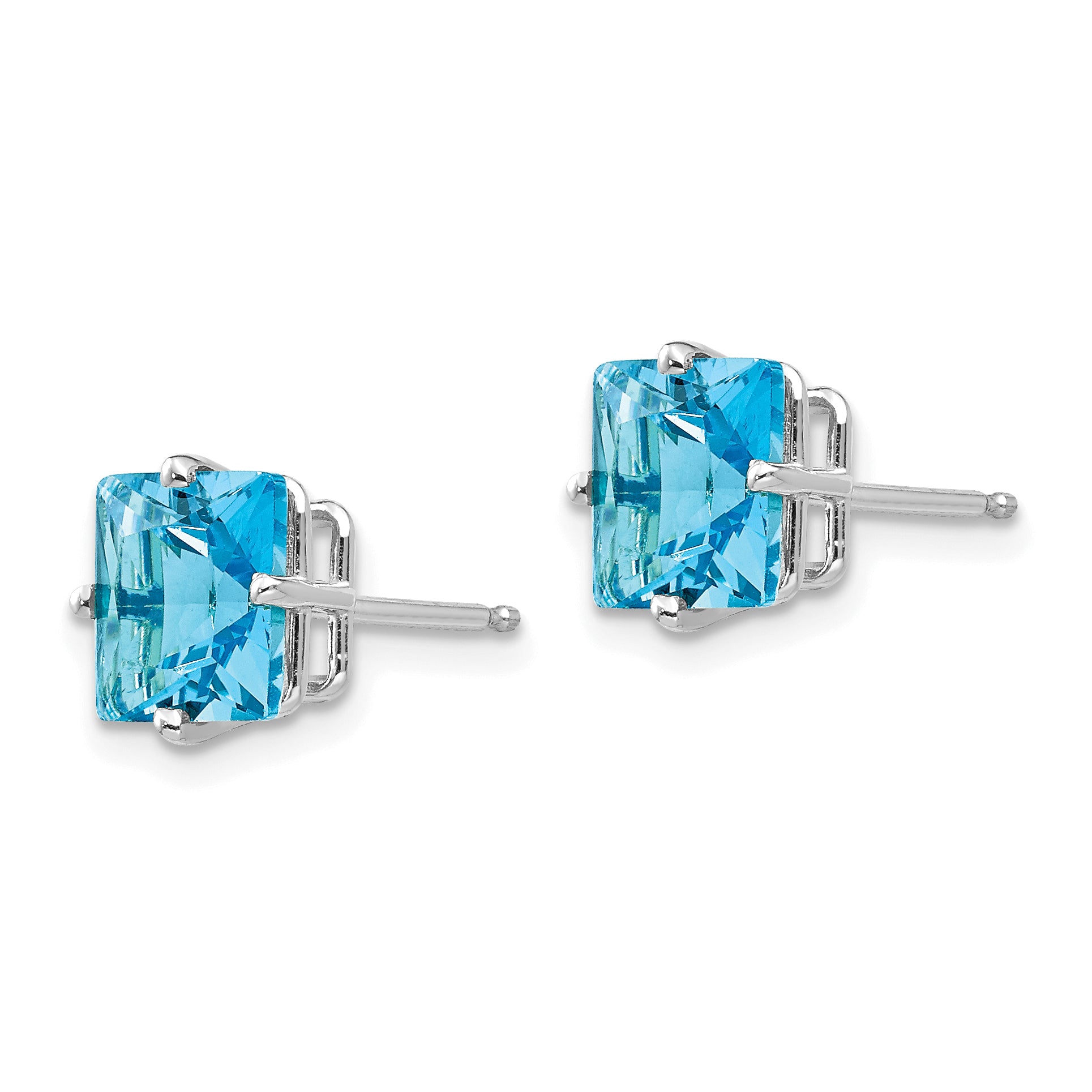 14k White Gold 7mm PrinceSterling Silver Cut Blue Topaz Earrings