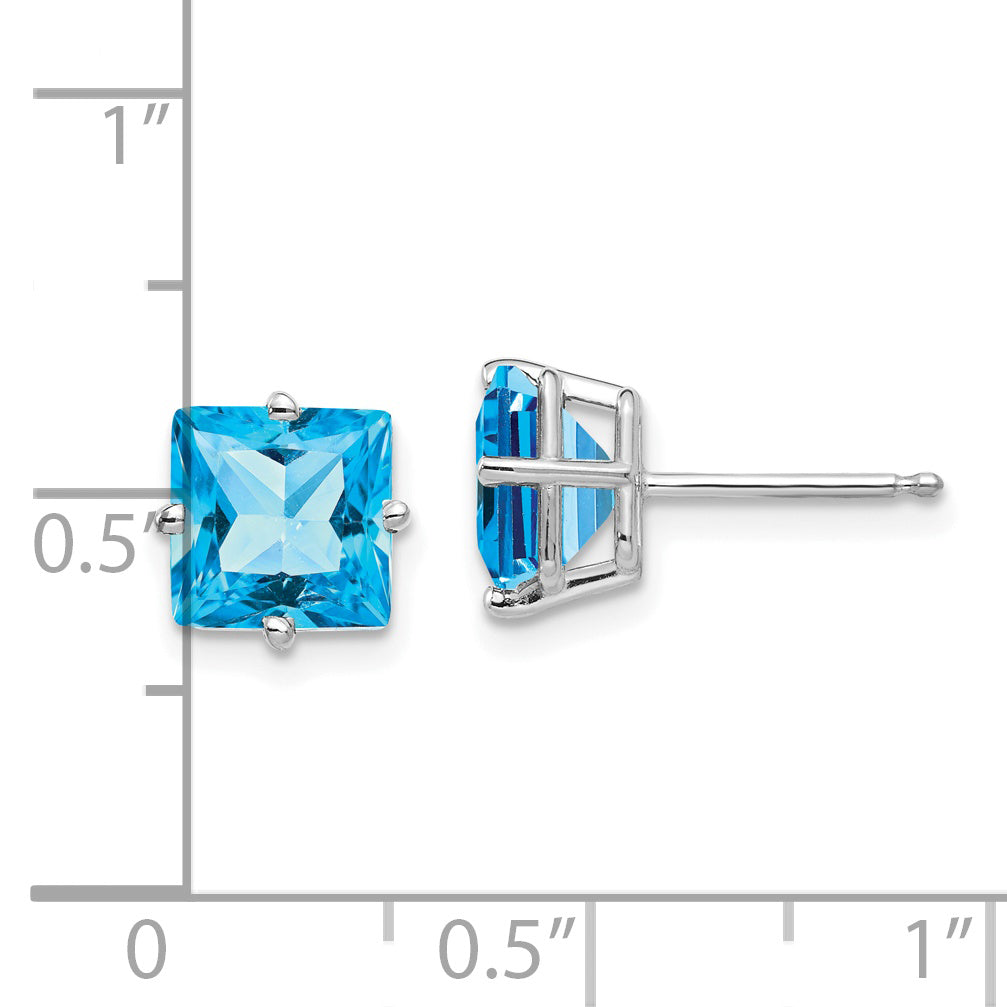14k White Gold 7mm PrinceSterling Silver Cut Blue Topaz Earrings