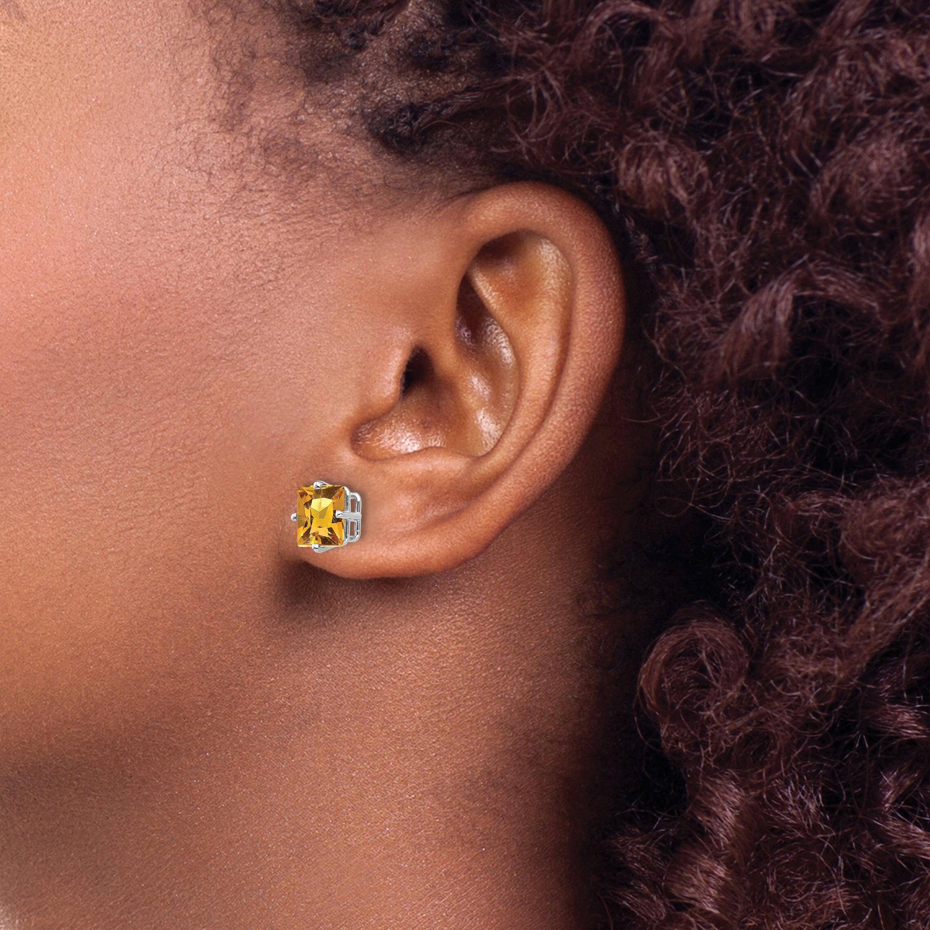 14k White Gold 7mm PrinceSterling Silver Cut Citrine Earrings