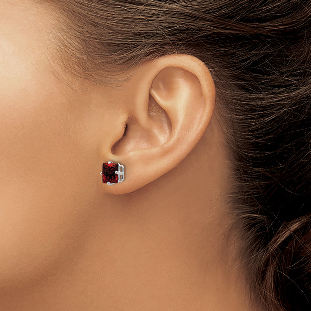 14k White Gold 7mm PrinceSterling Silver Cut Garnet Earrings