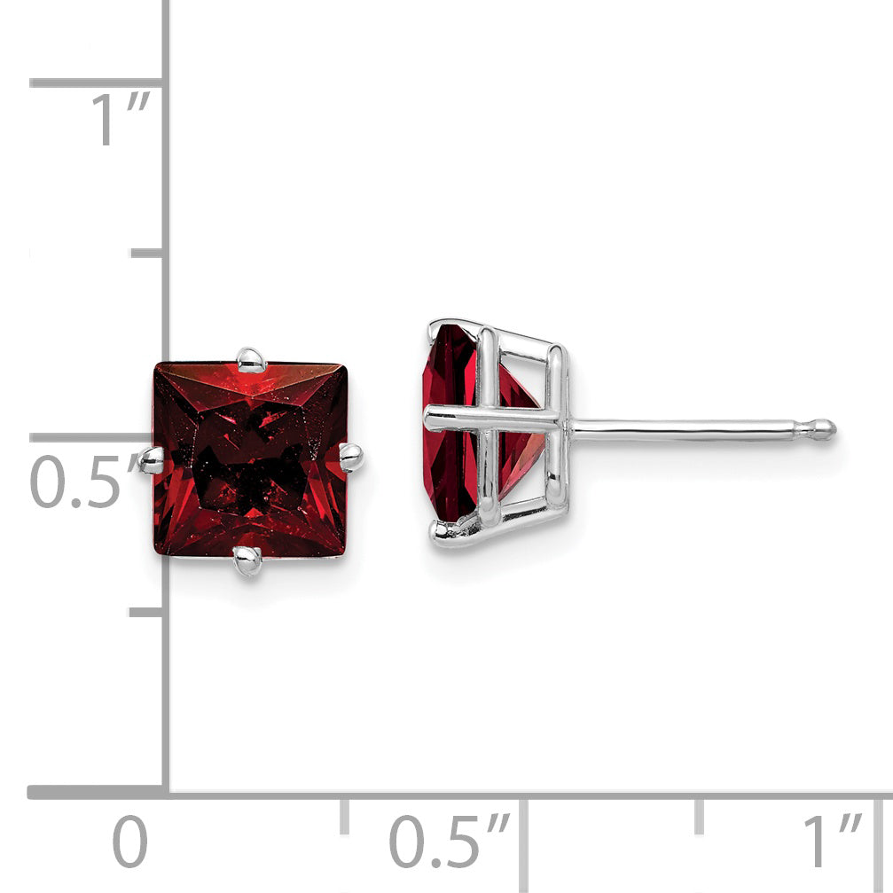 14k White Gold 7mm PrinceSterling Silver Cut Garnet Earrings