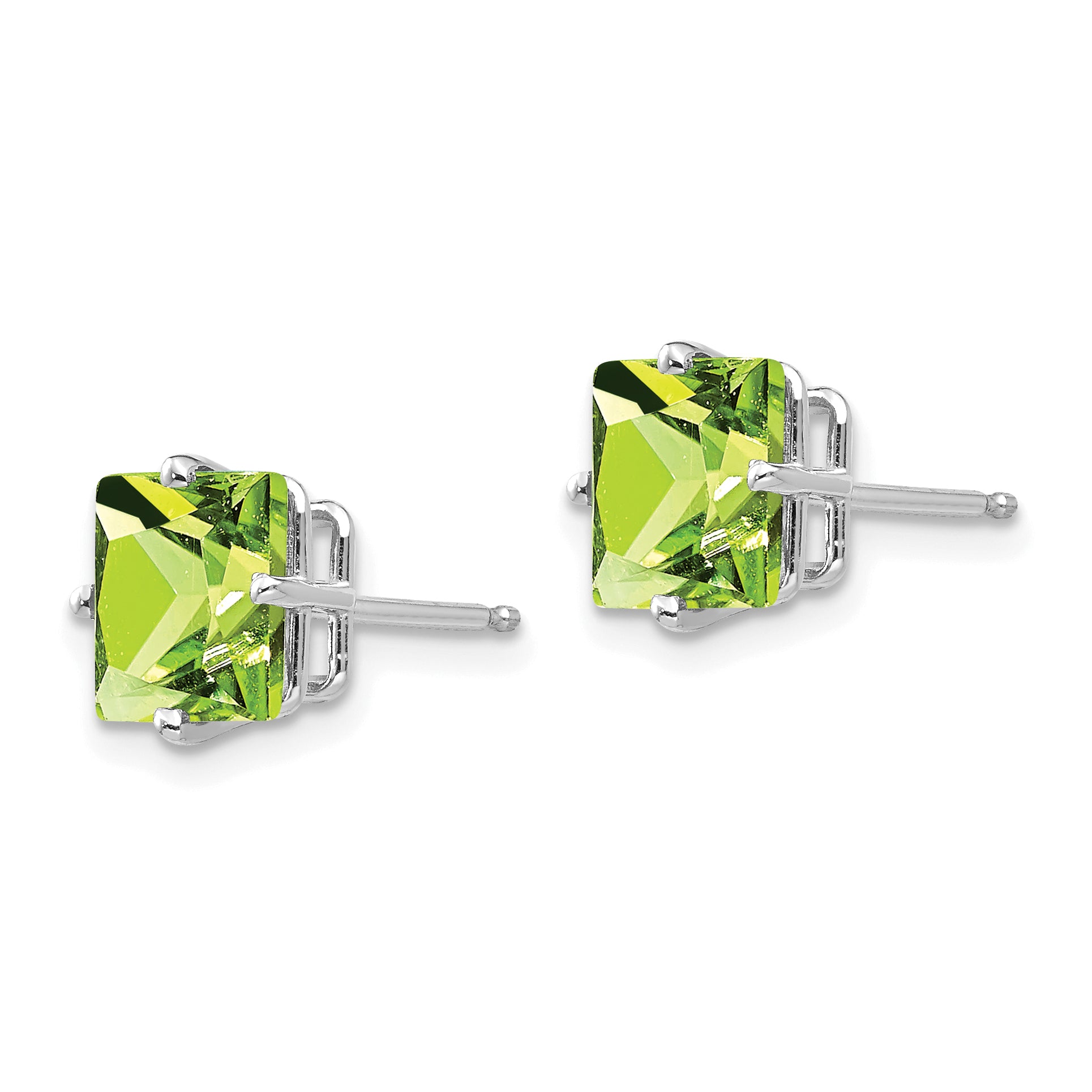 14k White Gold 7mm PrinceSterling Silver Cut Peridot Earrings Secondary image