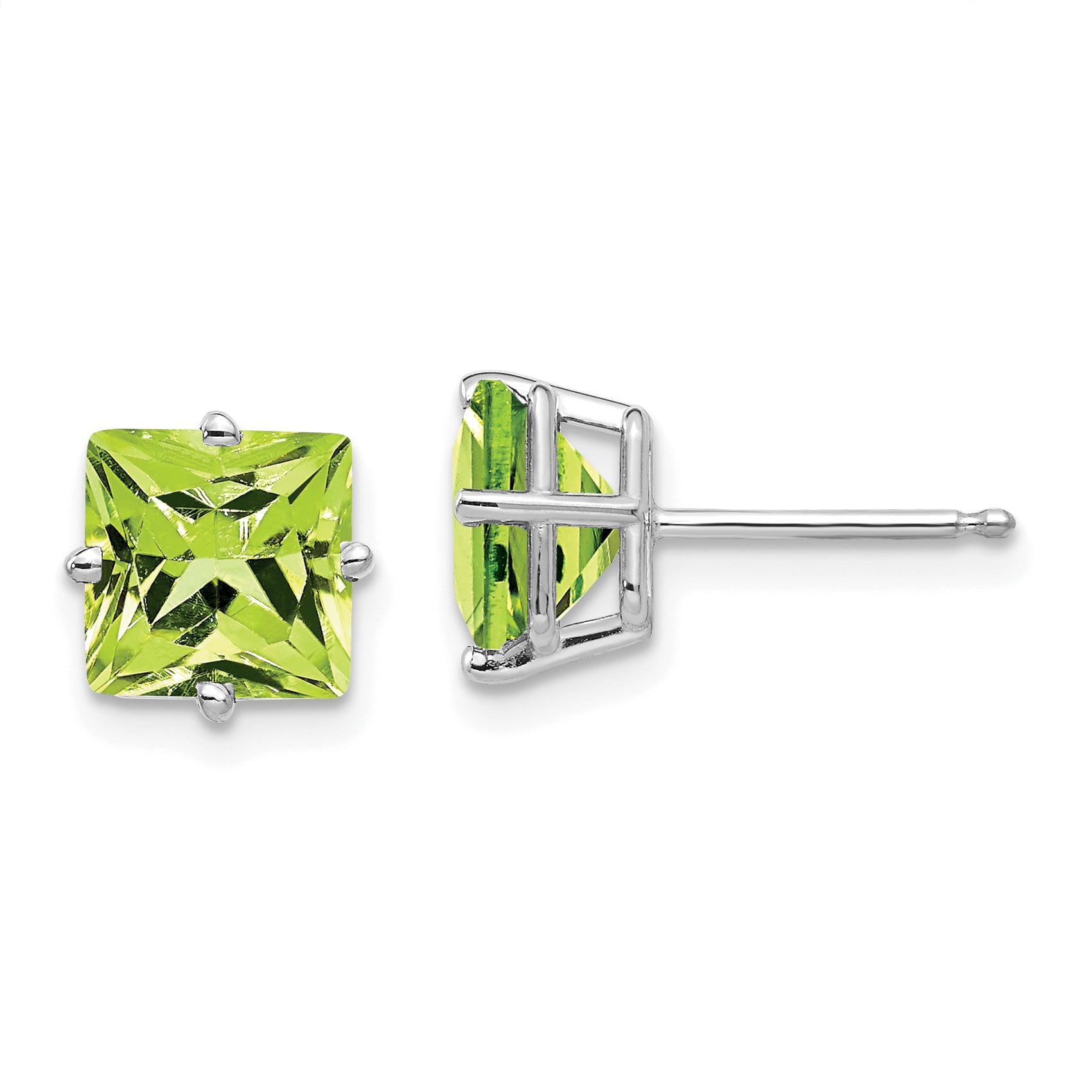 14k White Gold 7mm Princess Cut Peridot Earrings Main image