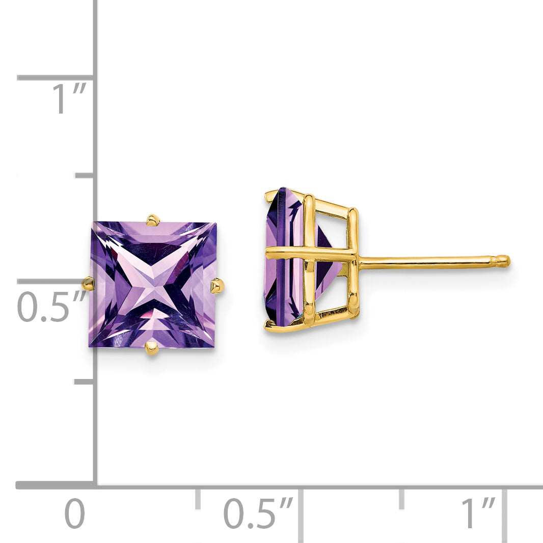 14k 8mm PrinceSterling Silver Cut Amethyst Earrings