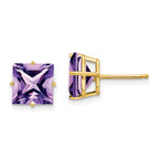 14k 8mm Princess Cut Amethyst Earrings