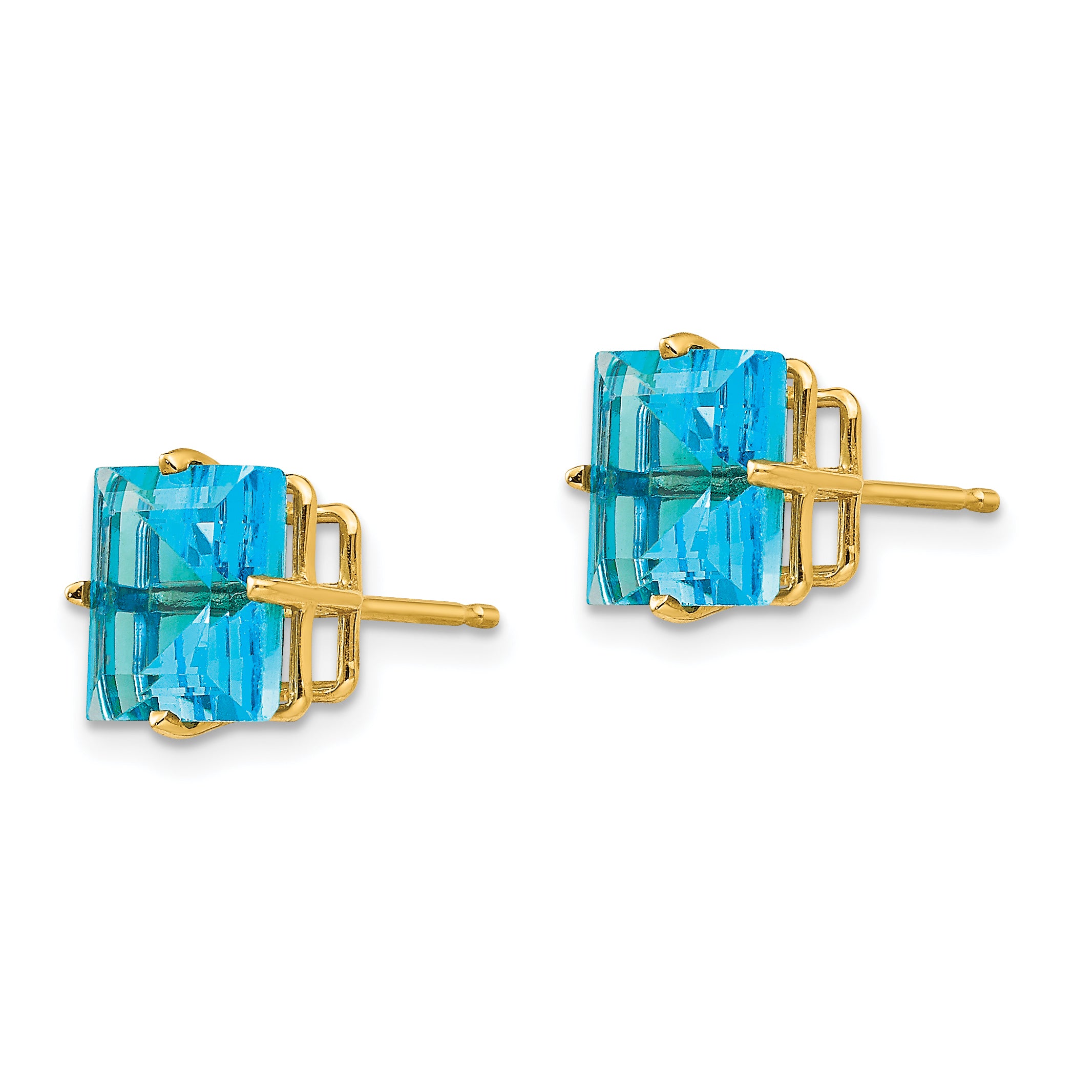 14k 8mm Square Step Cut Blue Topaz Earrings