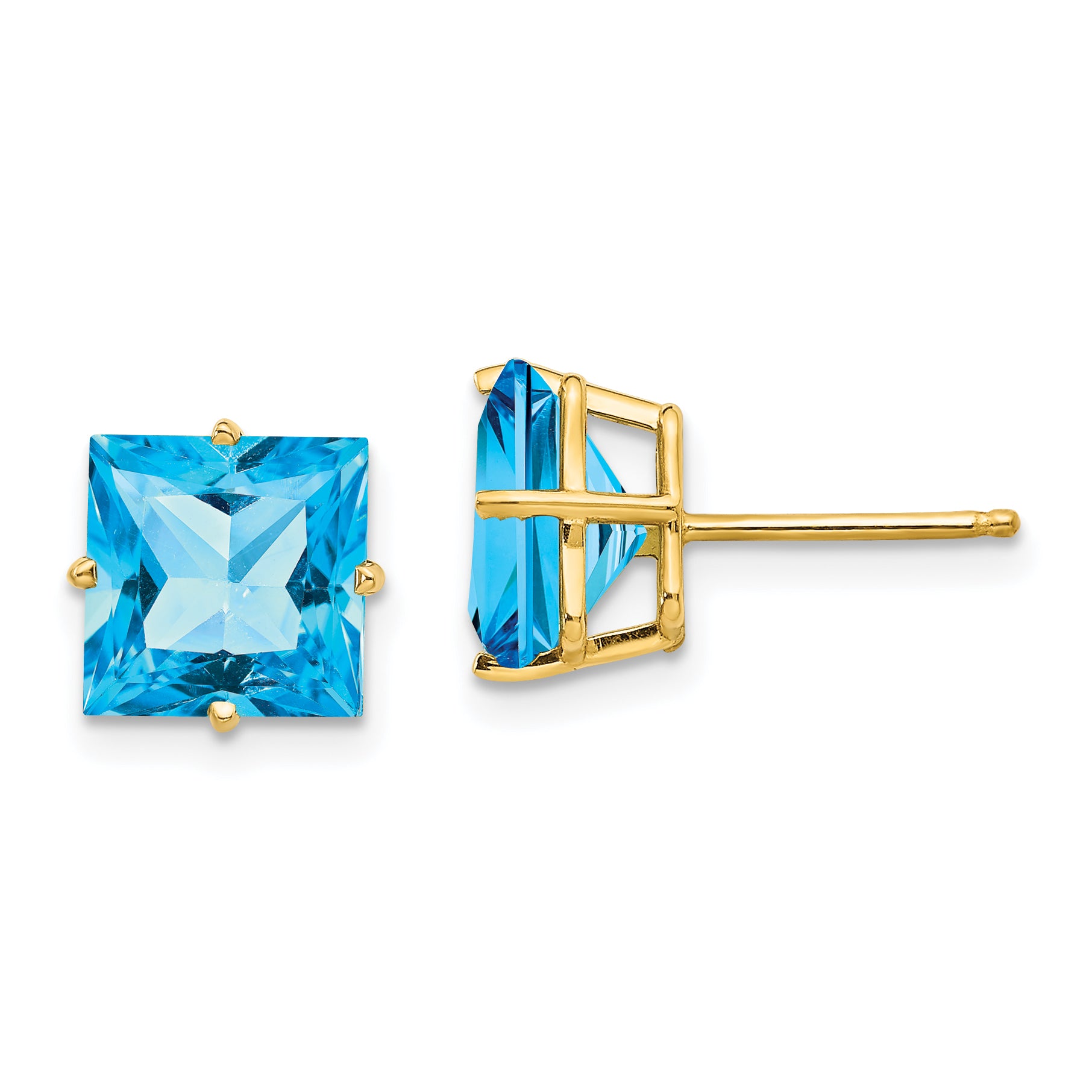 14k 8mm Square Step Cut Blue Topaz Earrings Main image