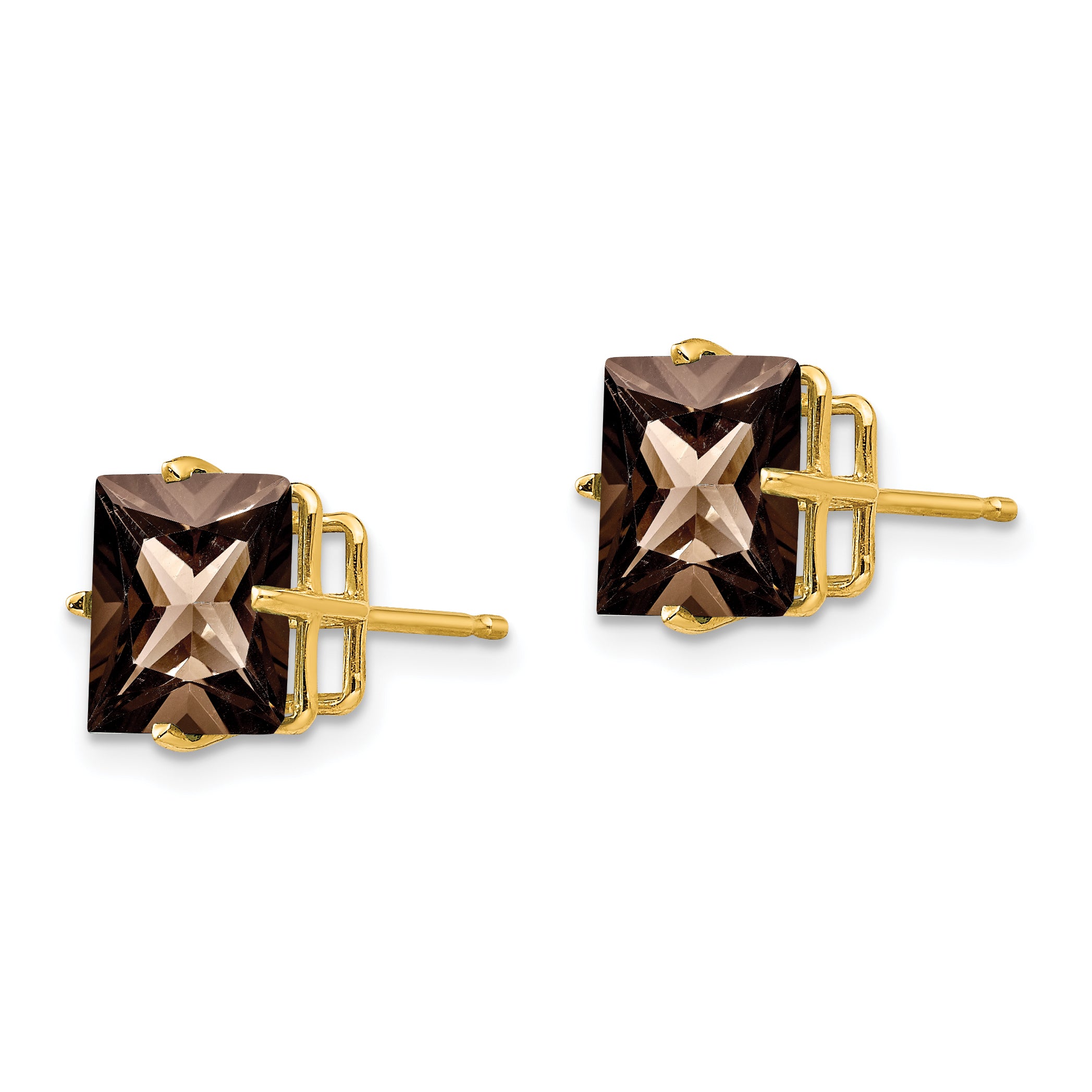 14k 8mm Square Checker-Cut Smoky Quartz Earrings Secondary image