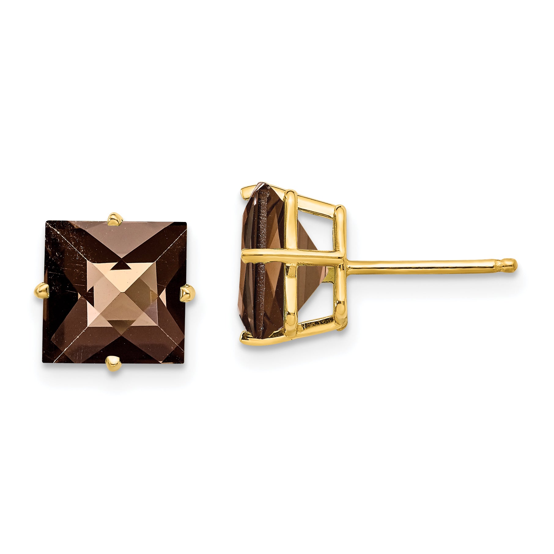 14k 8mm Square Checker-Cut Smoky Quartz Earrings Main image