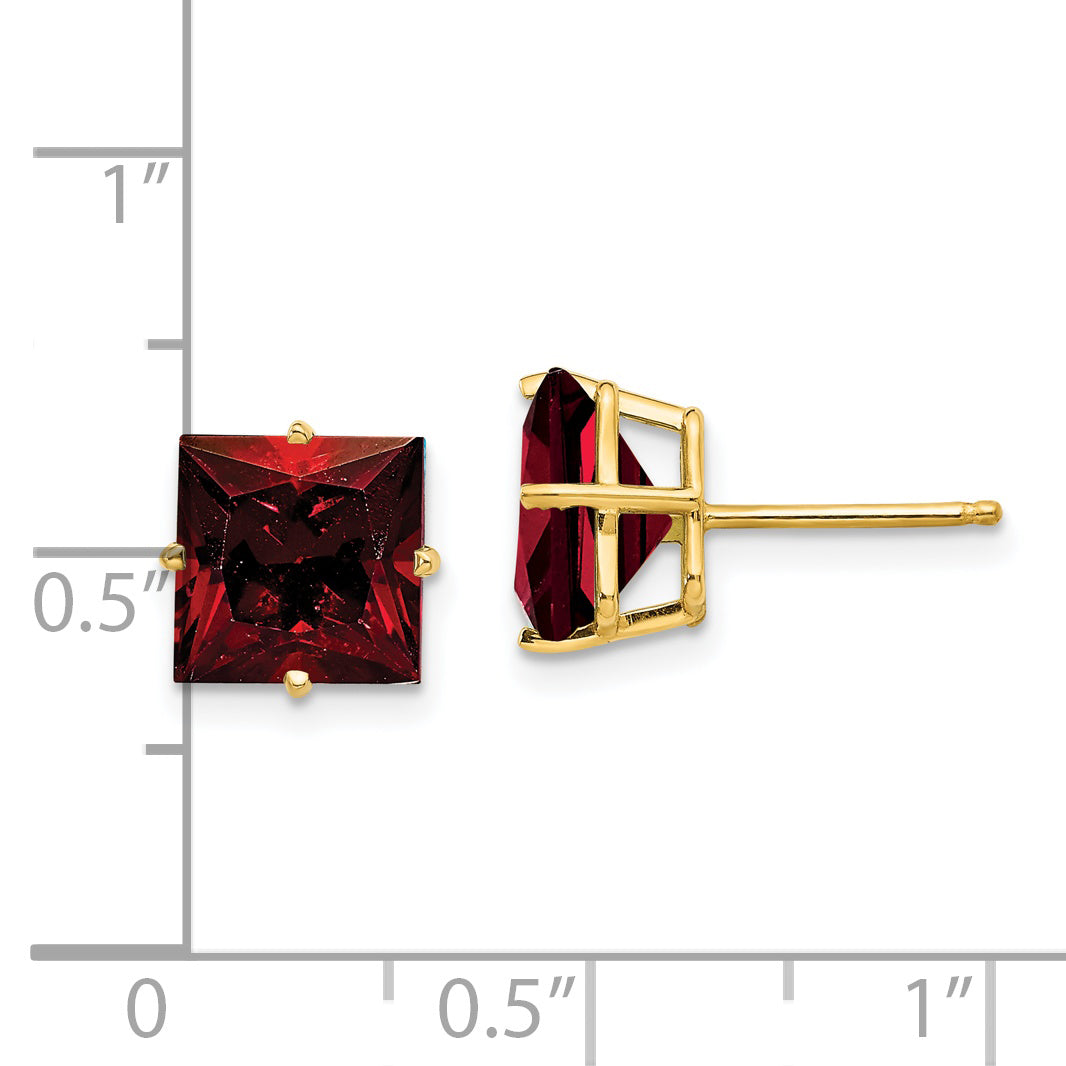 14k 8mm PrinceSterling Silver Cut Garnet Earrings