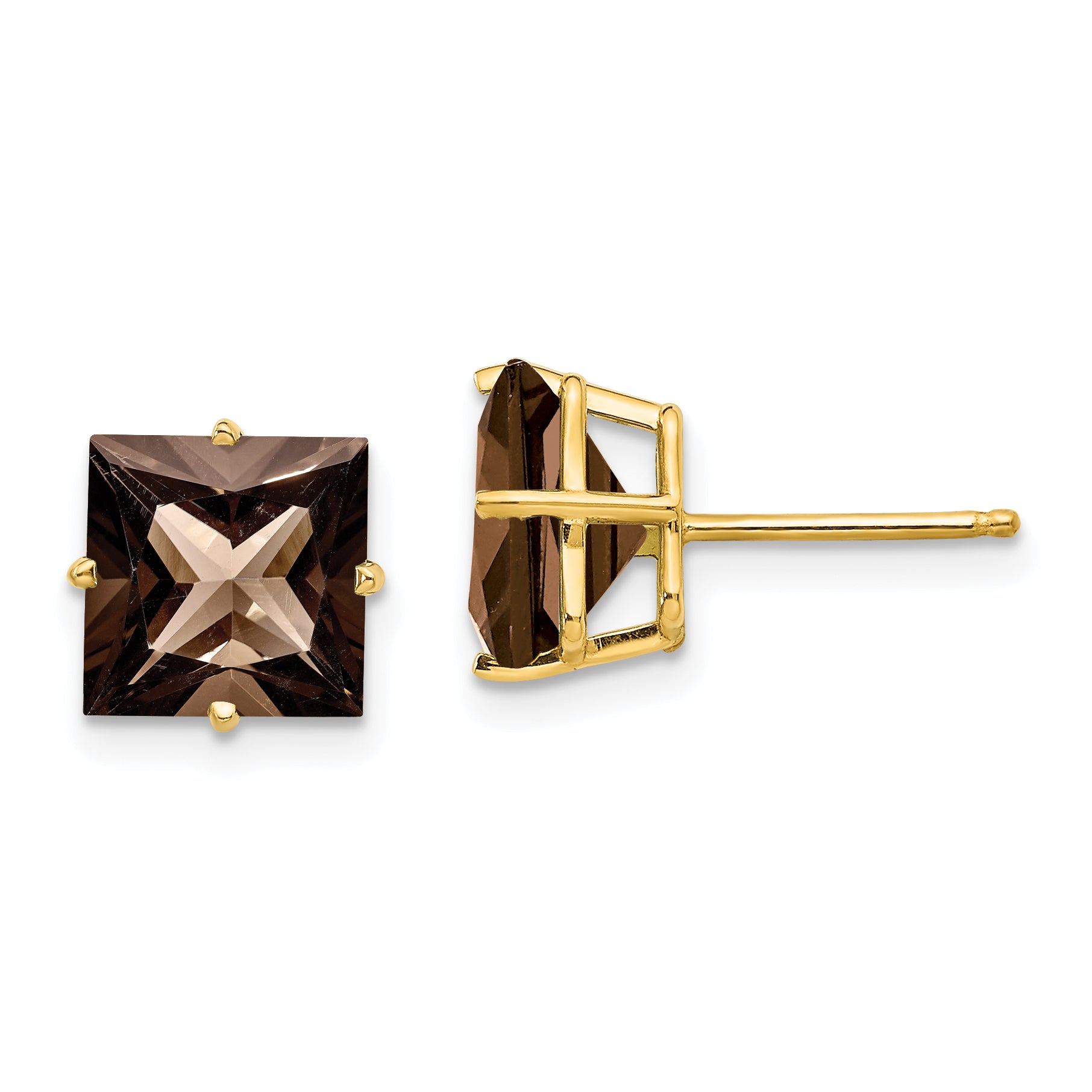 14k 8mm Square Smoky Quartz Earrings Main image