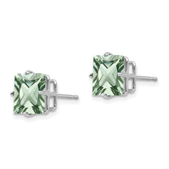 14kw PrinceSterling Silver 4-Prong 8.0mm Green Quartz Earrings
