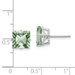 14kw PrinceSterling Silver 4-Prong 8.0mm Green Quartz Earrings