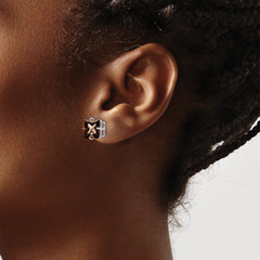 14kw PrinceSterling Silver 4-Prong 8.0mm Checker-Cut Smoky Quartz Earrings