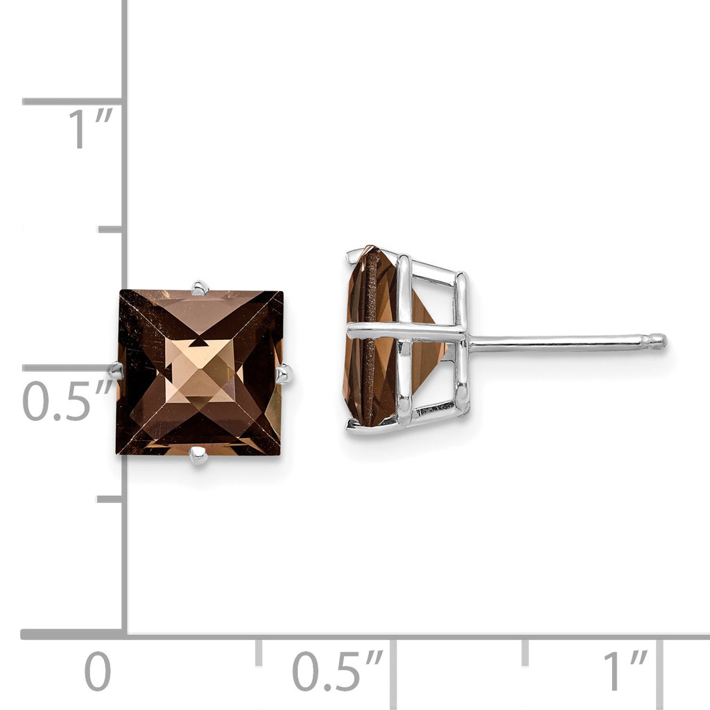14kw PrinceSterling Silver 4-Prong 8.0mm Checker-Cut Smoky Quartz Earrings