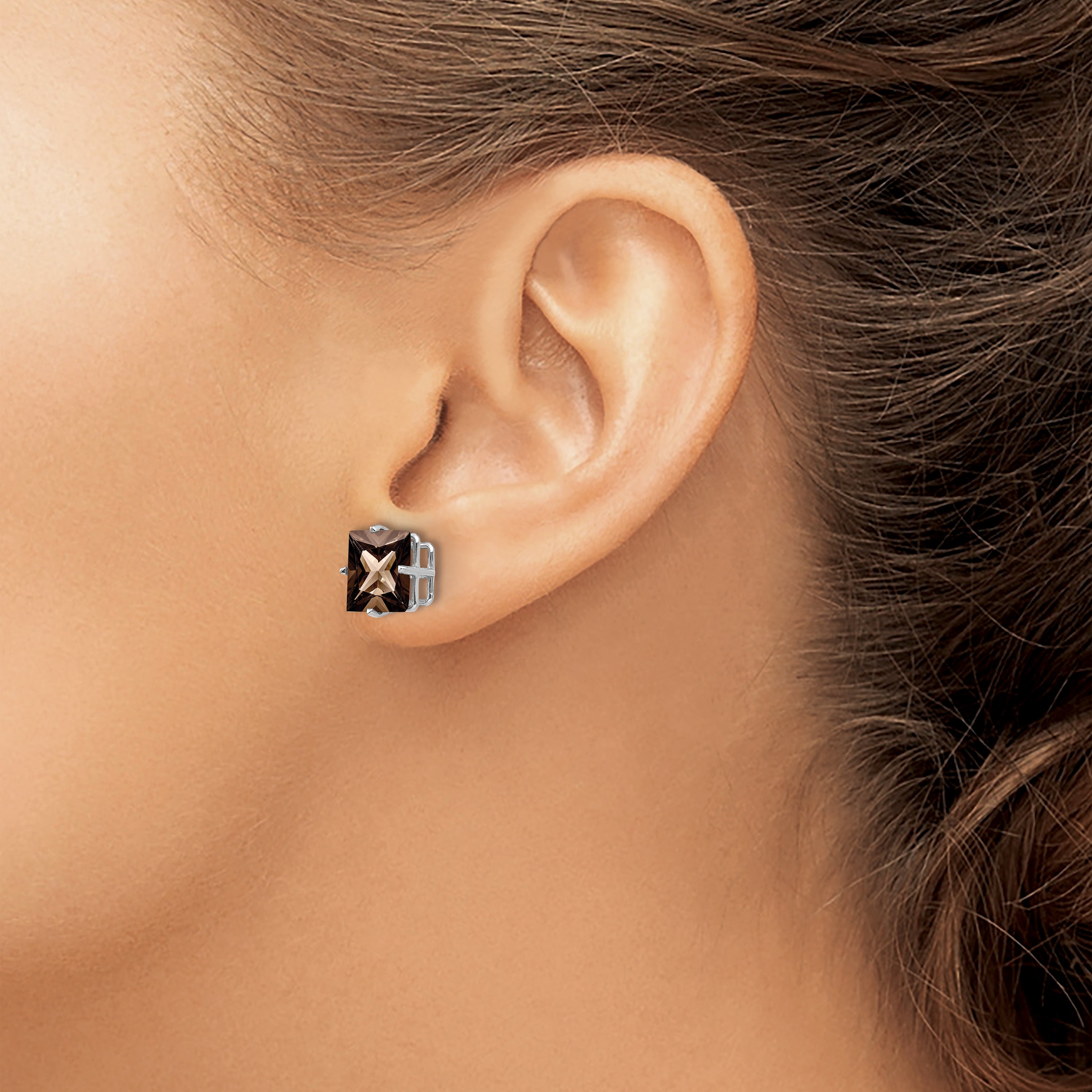 14kw PrinceSterling Silver 4-Prong 8.0mm Smoky Quartz Earrings