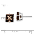 14kw PrinceSterling Silver 4-Prong 8.0mm Smoky Quartz Earrings