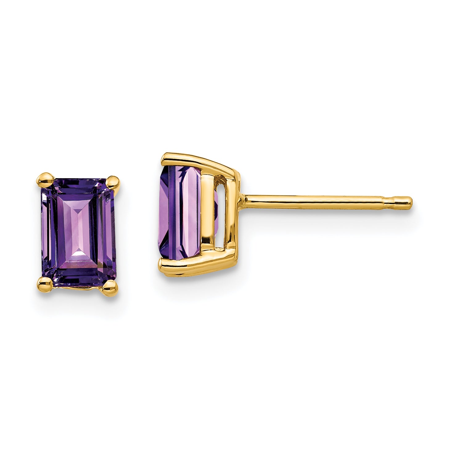 14k 6x4mm Emerald Cut Amethyst Earrings Main image