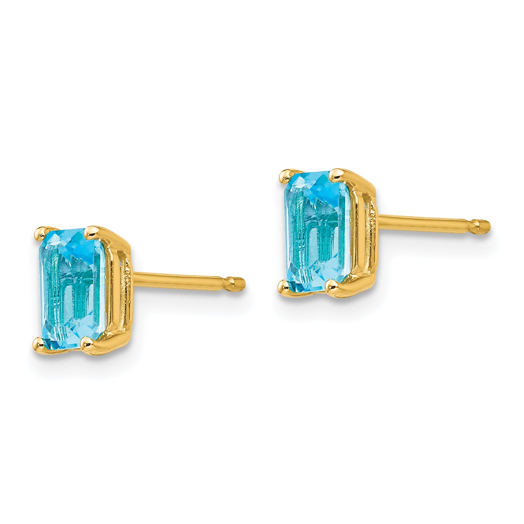 14k 6x4mm Emerald Cut Blue Topaz Earrings Secondary image