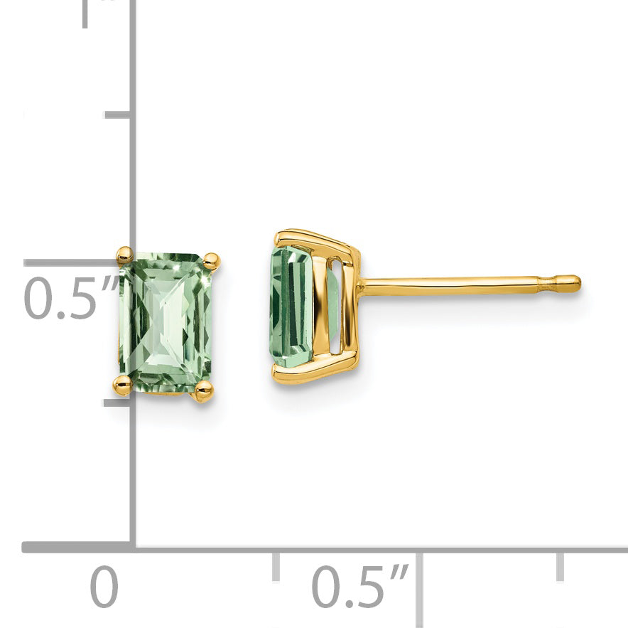 14k 6x4 Octagon Checker-Cut Green Quartz Earrings Secondary image