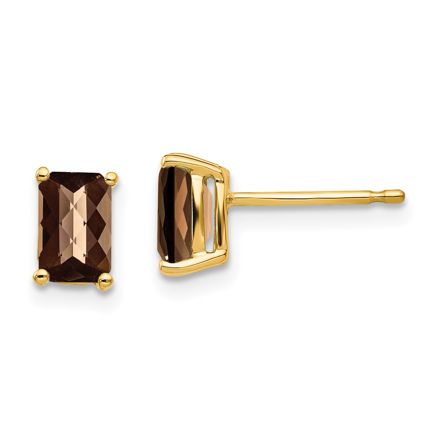 14k 6x4 Octagon Checker-Cut Smoky Quartz Earrings Main image