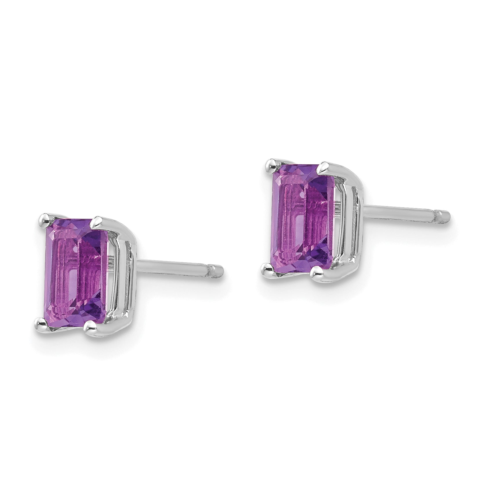 14k White Gold 6x4mm Emerald Cut Amethyst Earrings Secondary image