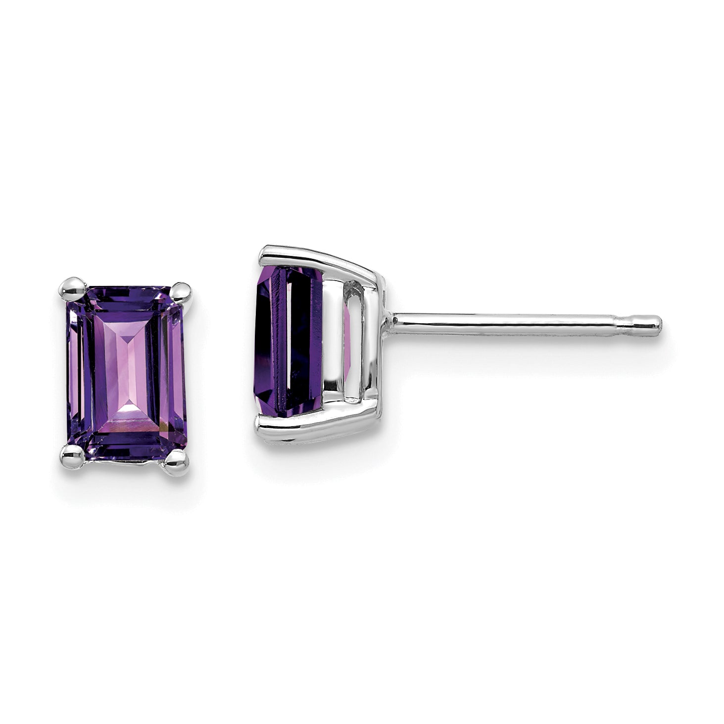 14k White Gold 6x4mm Emerald Cut Amethyst Earrings Main image