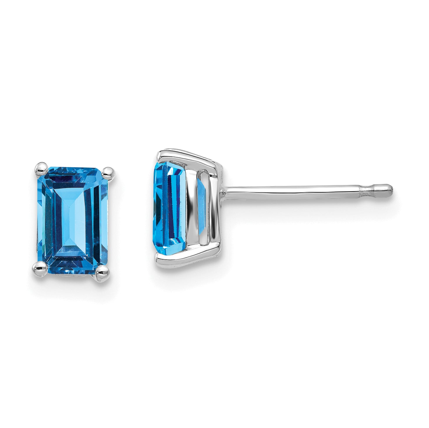 14k White Gold 6x4mm Emerald Cut Blue Topaz Earrings Main image