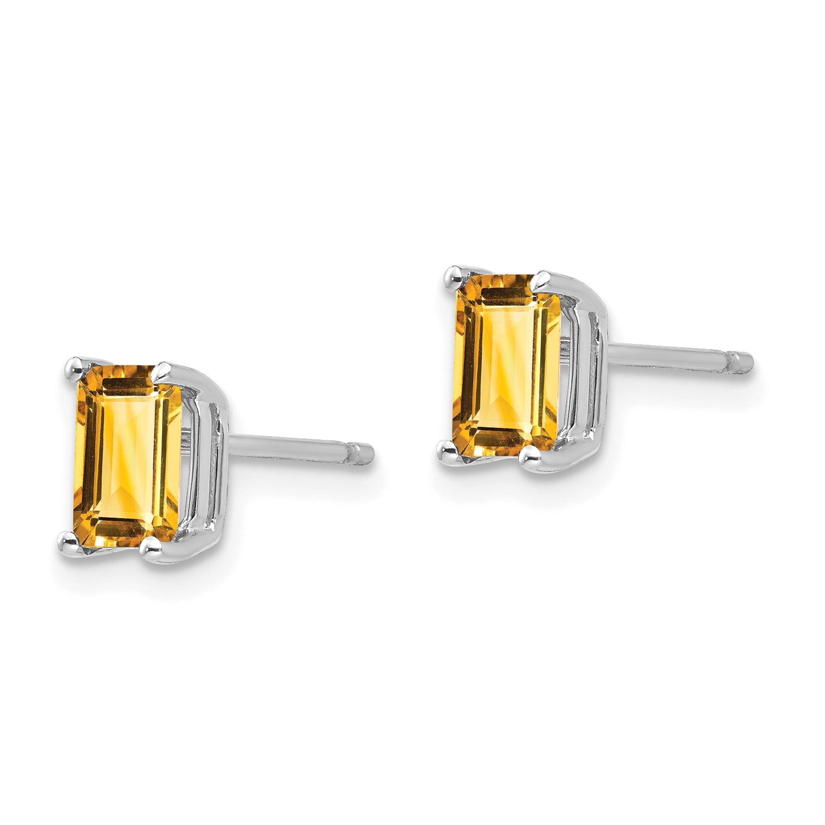 14k White Gold 6x4mm Emerald Cut Citrine Earrings Secondary image