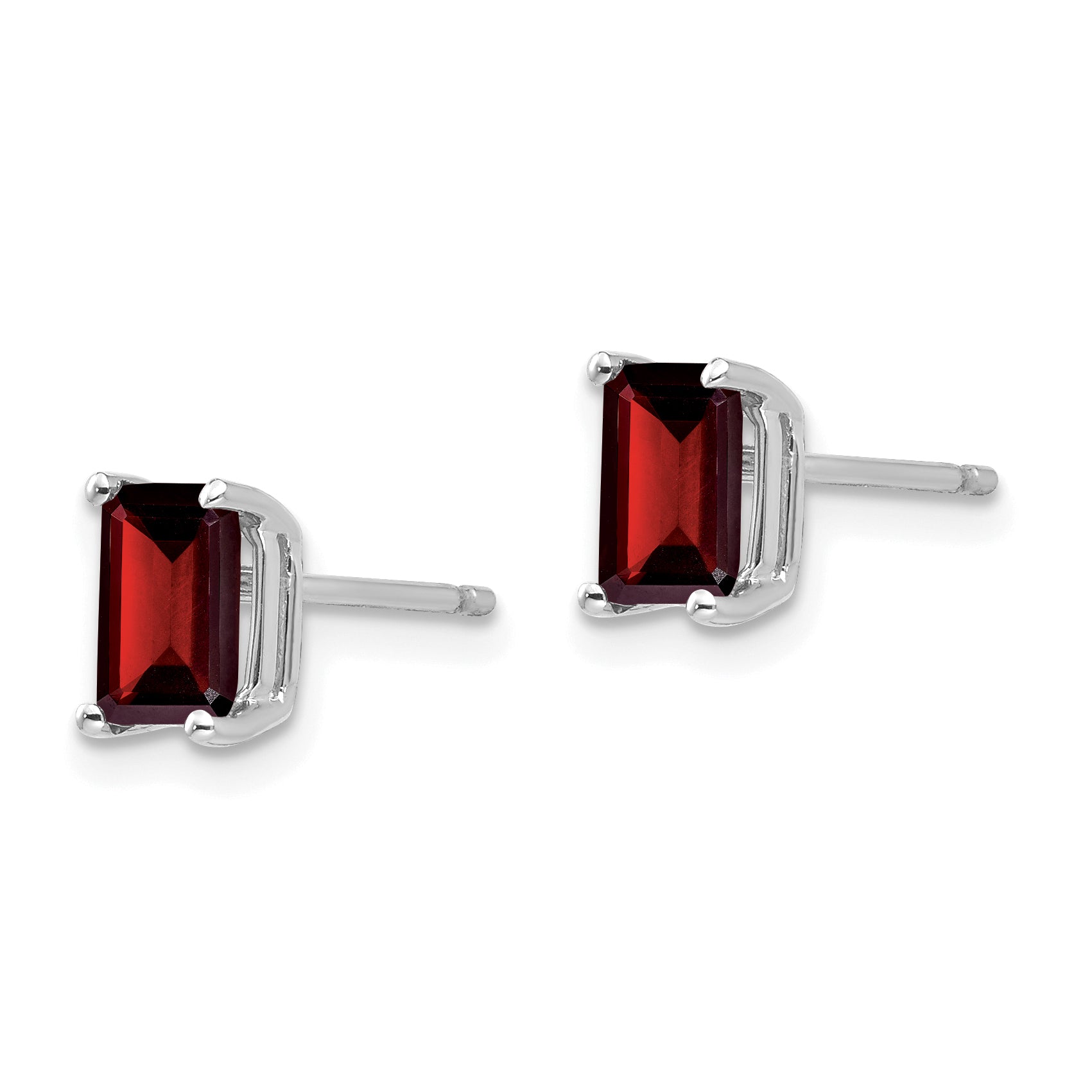 14k White Gold 6x4mm Emerald Cut Garnet Earrings