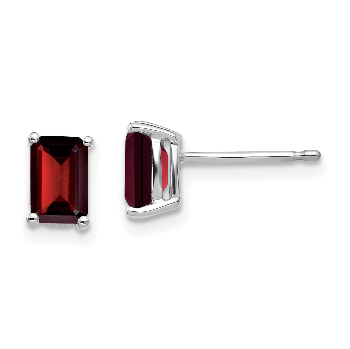 14k White Gold 6x4mm Emerald Cut Garnet Earrings