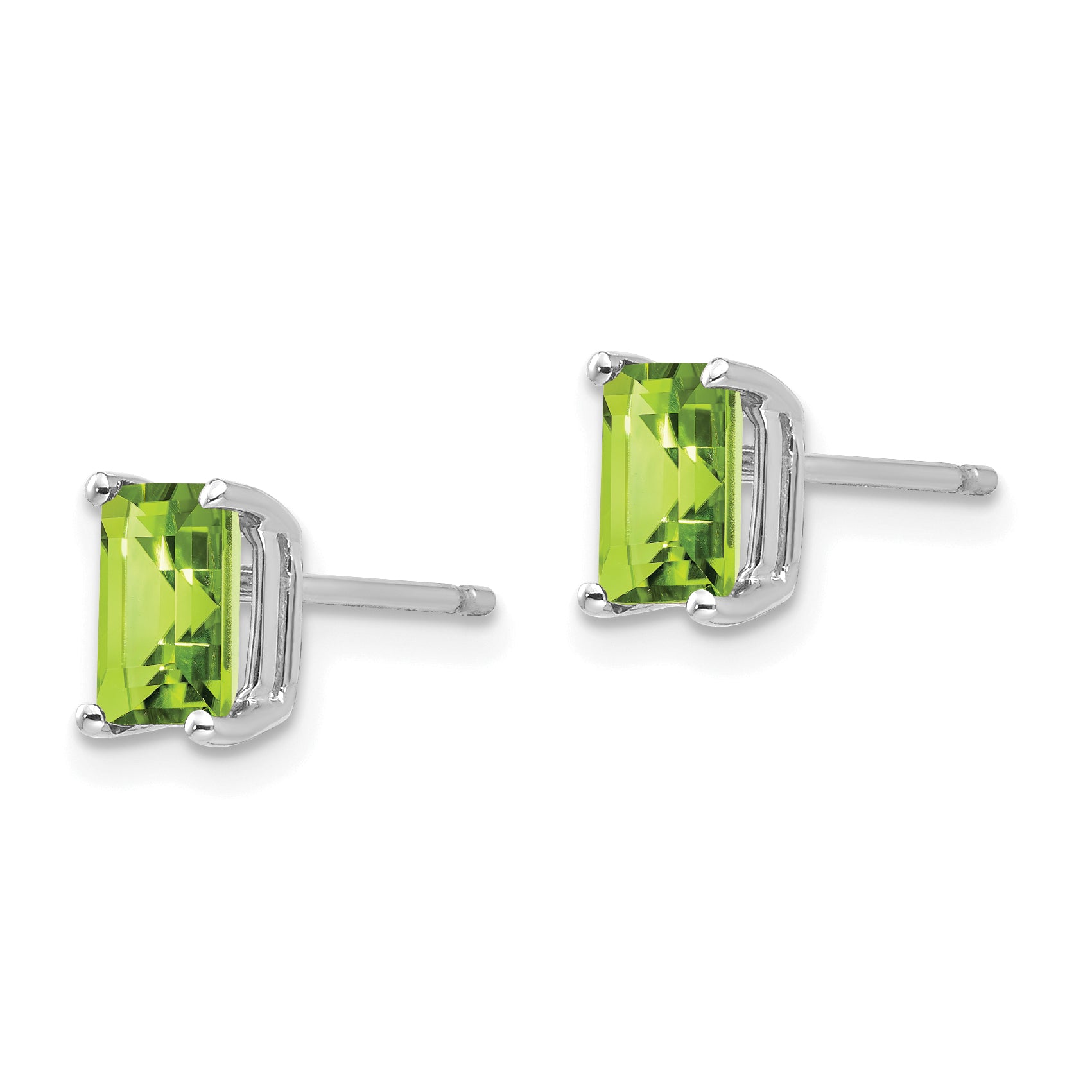14k White Gold 6x4mm Emerald Cut Peridot Earrings