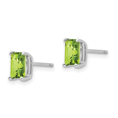 14k White Gold 6x4mm Emerald Cut Peridot Earrings