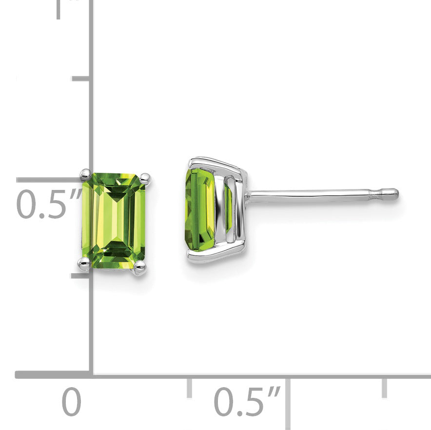 14k White Gold 6x4mm Emerald Cut Peridot Earrings