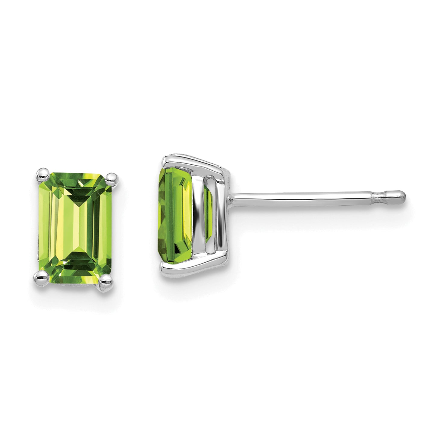 14k White Gold 6x4mm Emerald Cut Peridot Earrings Main image