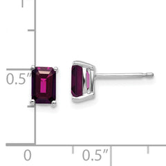 14k White Gold 6x4 Emerald Cut Rhodolite Garnet Stud Earrings