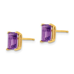 14k 7x5mm Emerald Cut Amethyst Earrings