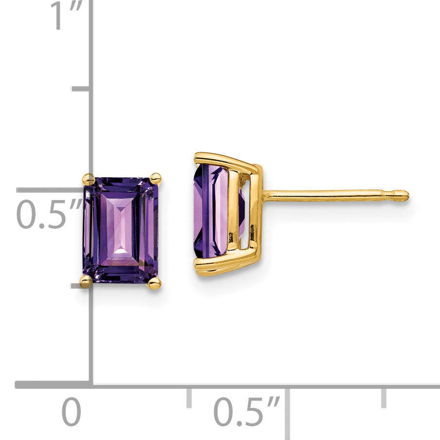 14k 7x5mm Emerald Cut Amethyst Earrings